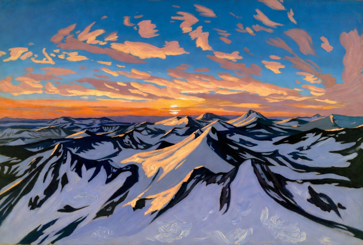 Sunrise over snowy mountains